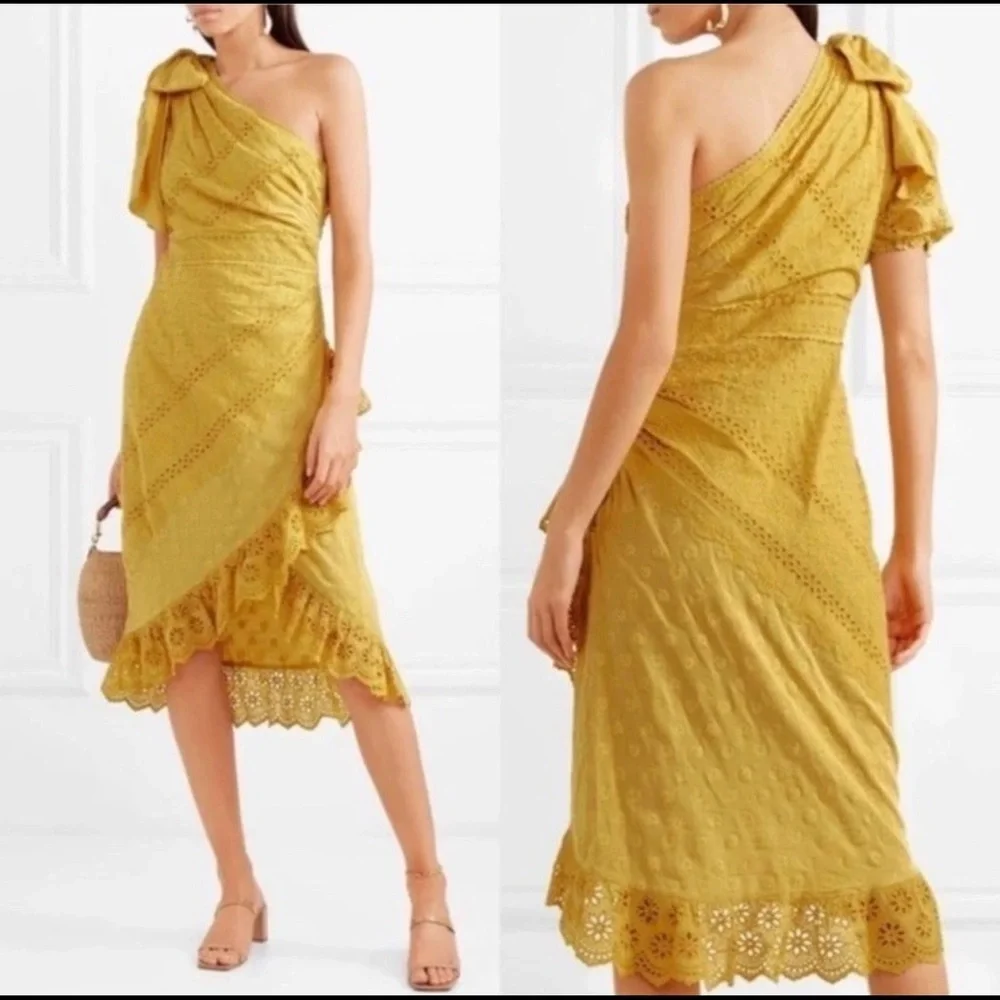 Ulla Johnson Dress size 6 Gwyneth One Shoulder Puff Sleeve Ruffle Eyelet F